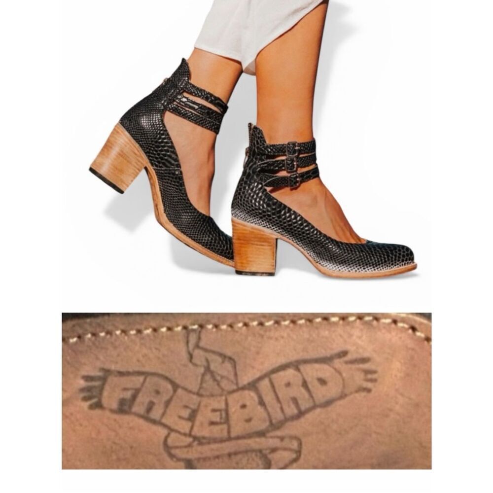 Freebird Randi Leather Black Snake Embossed Heeled Shoes size 8 New No Box